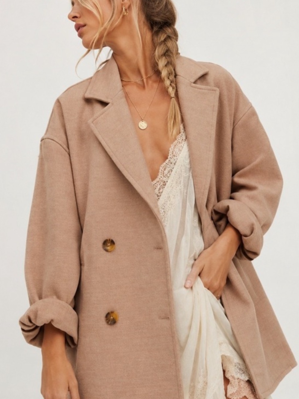 Free People Hannah Camel Super Soft Slouchy Blazer Size M